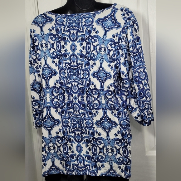 Sunny Leigh Women's Blue Patterned Top Puff Sleeves - Picture 8 of 8